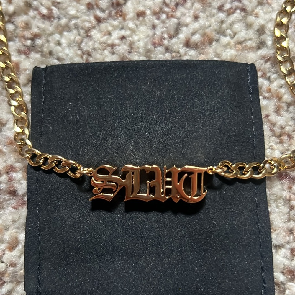 AHAVA Gold Plated Gothic Lettering Statement Necklace - Picture 2 of 7
